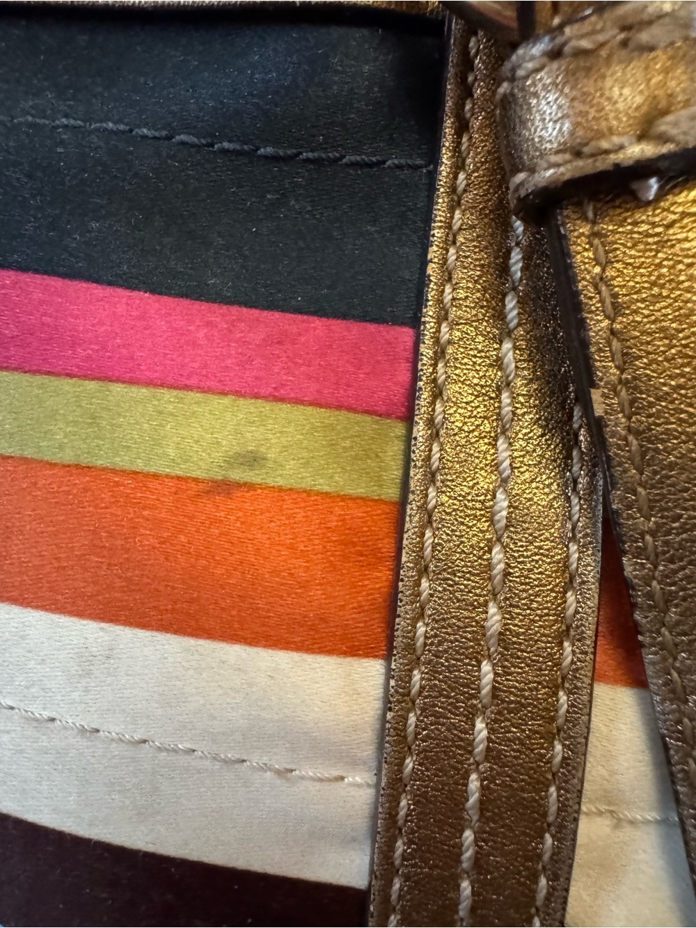 Coach Legacy Stripe Tote C0868-12421 Multicolor Sateen Gold Leather Trim - Picture 4 of 16